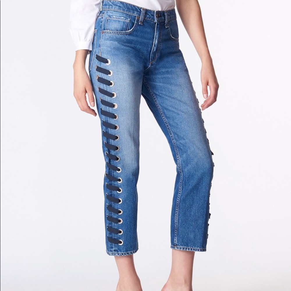 Veronica Beard Jeans Ines Girlfriend w/ Lace Up